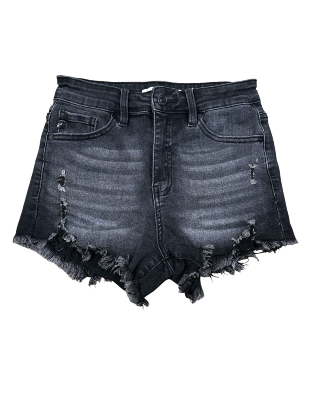 Kancan Black High Rise Distressed Festival Denim Shorts Small Stretch Cutoff